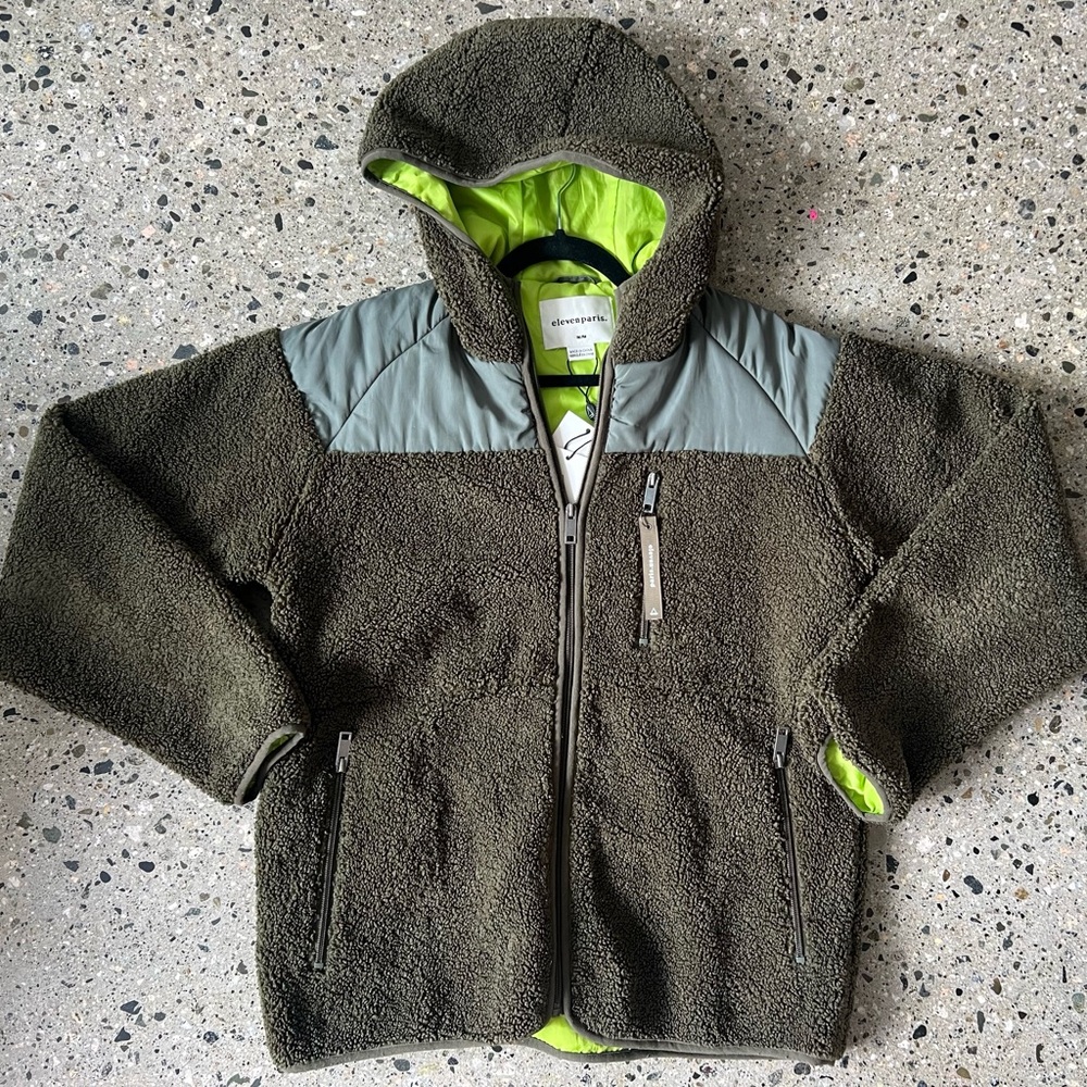 ElevenParis Olive Green Sherpa Fleece Sweater Jacket